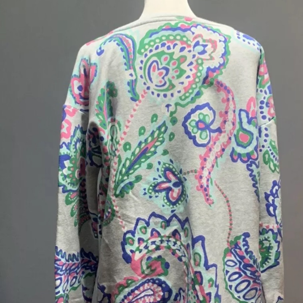 TALBOTS  Sz Medium Gray Paisley Print High-Low Sweatshirt - Picture 7 of 7
